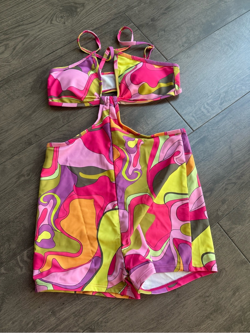 Women’s Pink Multi Swirl Cutout One-Piece Swimsuit